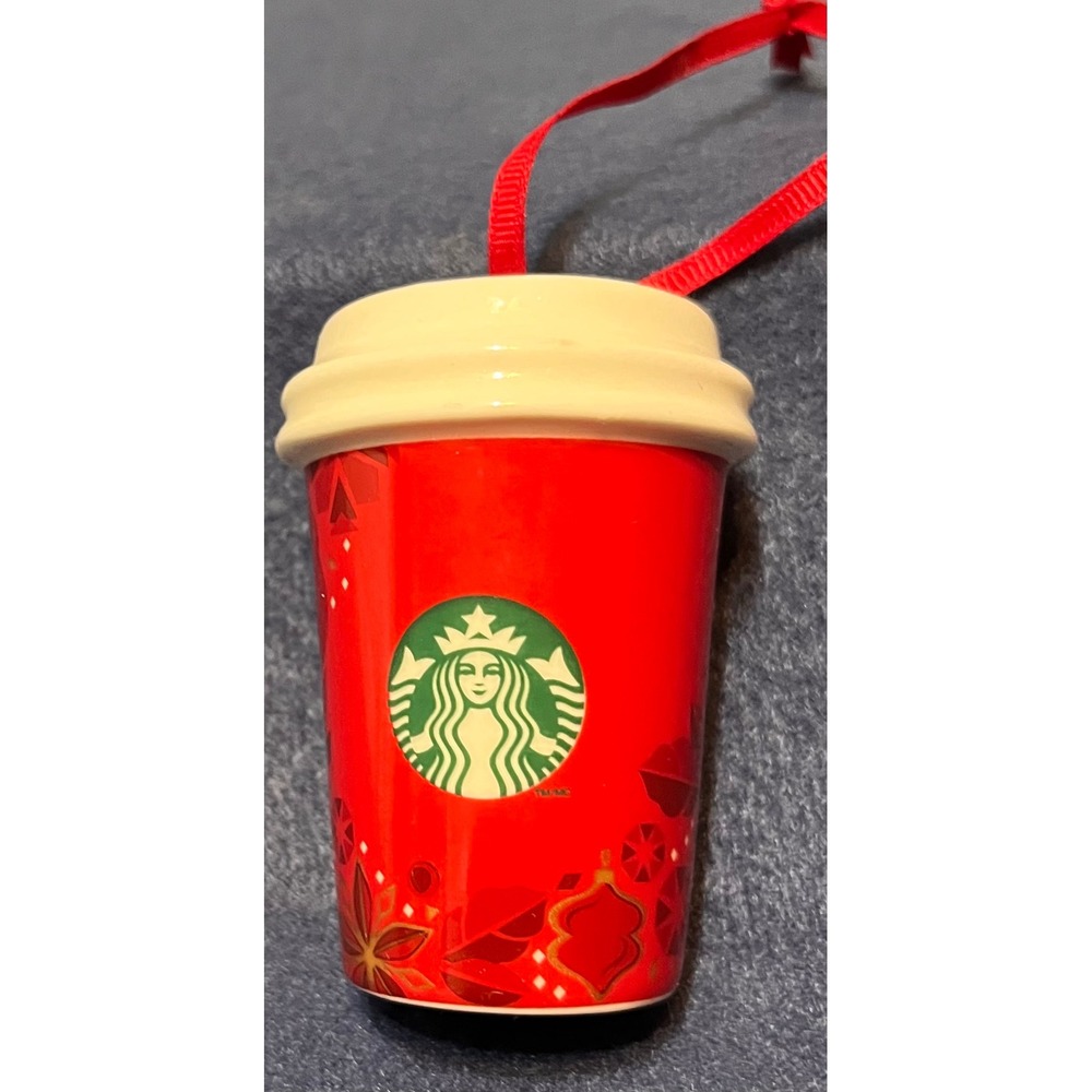 Starbucks Holiday 2013 Red Cup Ceramic Coffee Cup Ornament Miniature Collectible